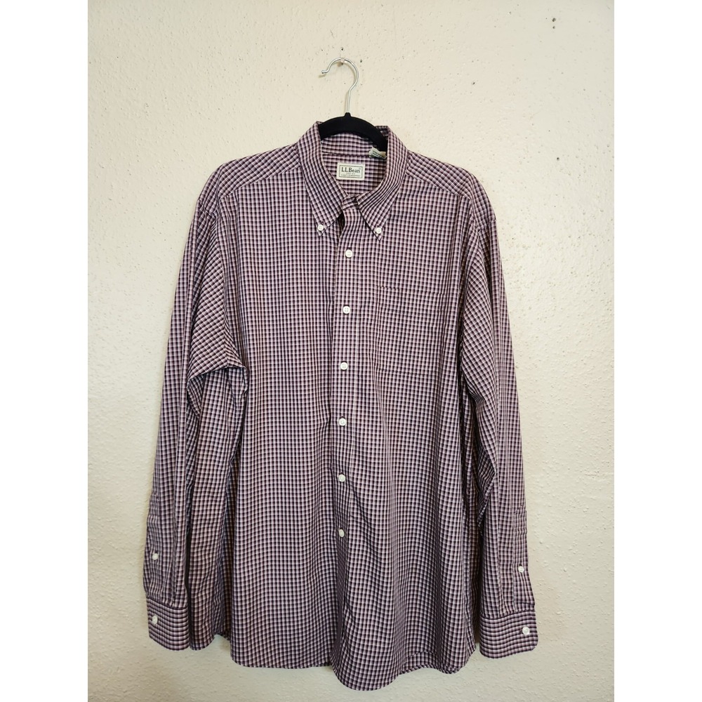 L.L. Bean Men's Purple Plaid‎ Cotton Long Sleeve Button Down Shirt Size Large
